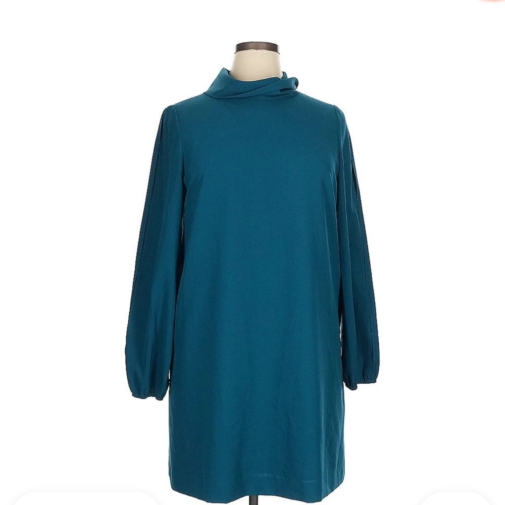 TAHARI Elegant Teal Long Sleeve Dress